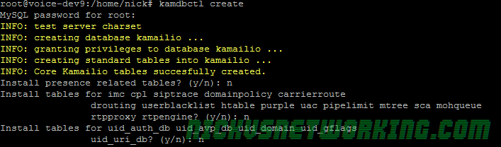 kamdbctl - Creating database tables