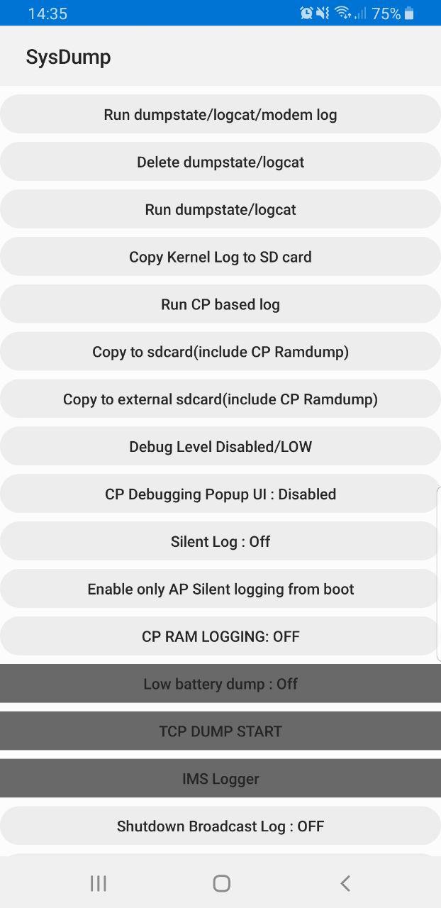 Sysdump App in Samsung handsets used for debugging the device
