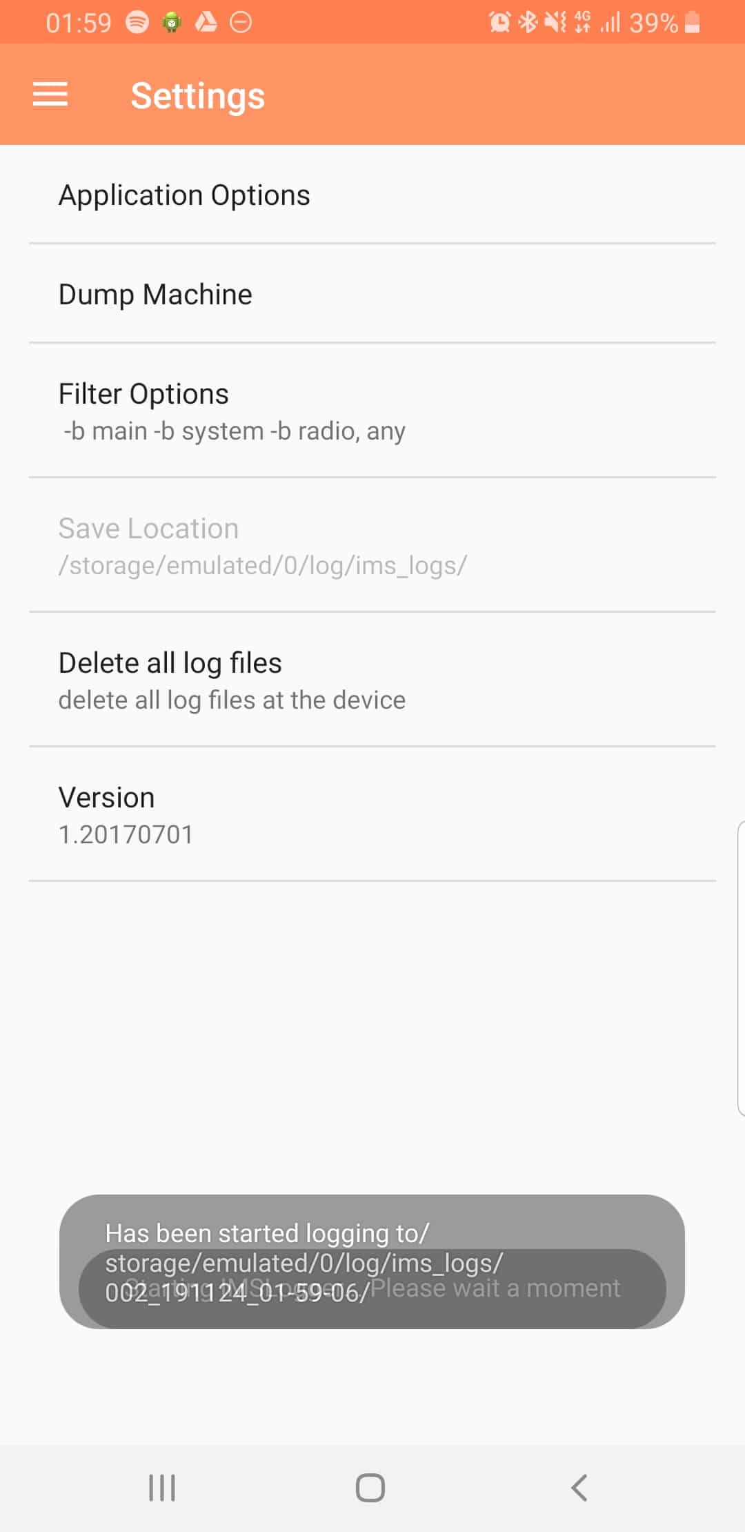 Settings for Samsung IMS Logger