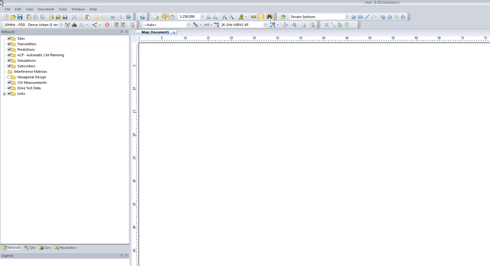 Blank Document in Forsk Atoll showing no sites.