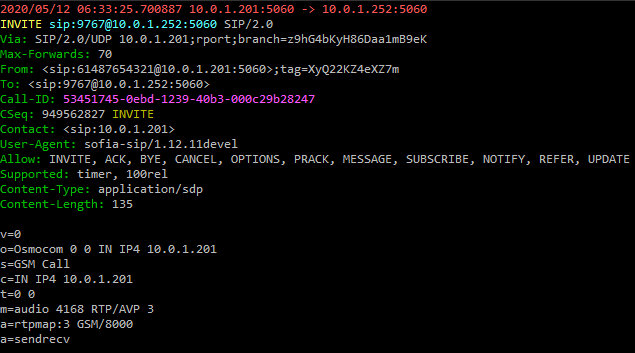 SIP INVITE from Osmo-SIP-Connector used for Mobile Network Call Control